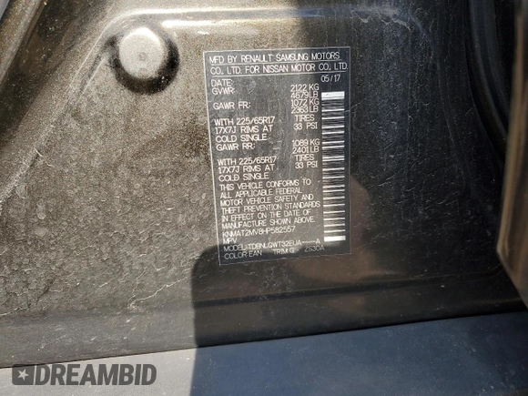 2017 Nissan Rogue SV with VIN KNMAT2MV8HP582557, listed as a Copart auction lot 47607375 with 109,172 mi miles and Salvage title. Bid and sale history available at DreamBid. Image 13.