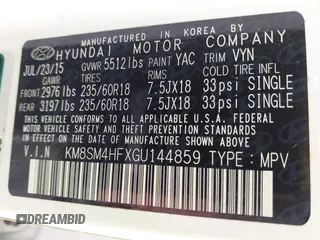 2016 Hyundai Santa Fe SE with VIN KM8SM4HFXGU144859, listed as a IAAI auction lot 42121896 with 90,175 mi miles. Bid and sale history available at carsss.com. Image 9.