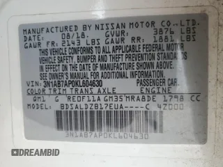 2019 Nissan Sentra SV with VIN 3N1AB7AP0KL604630, listed as a Copart auction lot 54945565 with 73,998 mi miles and Salvage Title. Bid and sale history available at DreamBid. Image 13.