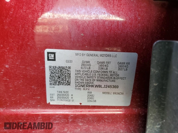 2020 Chevrolet Traverse LT Leather with VIN 1GNERHKW8LJ245369, listed as a Copart auction lot 48167665 with 97,137 mi miles and Salvage Title. Bid and sale history available at carsss.com. Image 13.