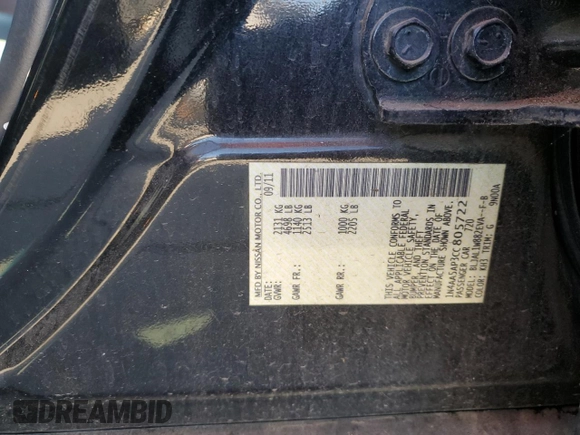 2012 Nissan Maxima SV z VIN 1N4AA5AP3CC805722, wystawiony jako Copart lot #64977365 z przebiegiem 116 634 mil mil oraz Szkoda całkowita • Salvage title. Historia ofert i sprzedaży dostępna na DreamBid. Obrazek 12.