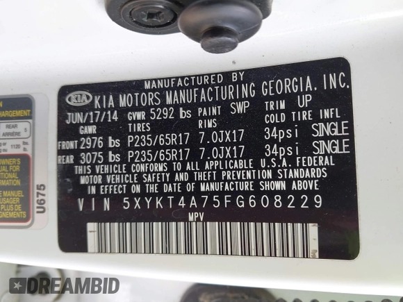 2015 Kia Sorento LX with VIN 5XYKT4A75FG608229, listed as a IAAI auction lot 40395853 with 81,115 mi miles. Bid and sale history available at carsss.com. Image 9.
