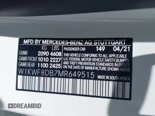 2021 Mercedes-Benz C 300 with VIN W1KWF8DB7MR649515, listed as a IAAI auction lot 42542308 with 22,136 mi miles and . Bid and sale history available at DreamBid. Image 9.