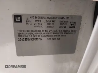 2012 Buick Regal Turbo Premium 1 с VIN 2G4GS5EV9C9213707, выставлен на аукционе IAAI как лот 41450247 с пробегом 150 474 миль миль и . История ставок и продаж доступна на DreamBid. Изображение 9.