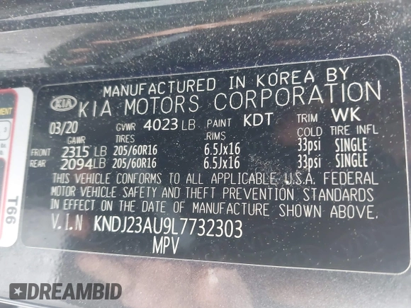 2020 Kia Soul S with VIN KNDJ23AU9L7732303, listed as a IAAI auction lot 41891442 with 47,101 mi miles and . Bid and sale history available at DreamBid. Image 9.