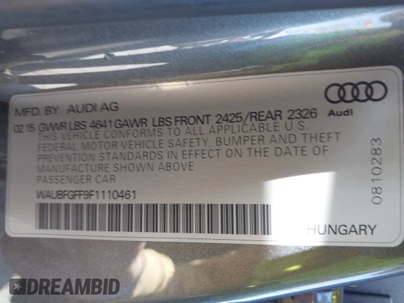 2015 Audi S3 2.0T Premium Plus with VIN WAUBFGFF9F1110461, listed as a IAAI auction lot 41593904 with 73,133 mi miles. Bid and sale history available at carsss.com. Image 9.