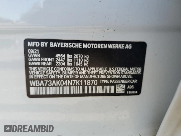 2022 BMW 2 Series 228i xDrive with VIN WBA73AK04N7K11870, listed as a Copart auction lot 57682875 with 54,279 mi miles and Salvage title. Bid and sale history available at DreamBid. Image 13.