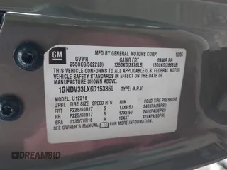 2006 Chevrolet Uplander 3LT z VIN 1GNDV33LX6D153360, wystawiony jako IAAI lot #42166675 z przebiegiem Nie podano mil oraz . Historia ofert i sprzedaży dostępna na DreamBid. Obrazek 9.
