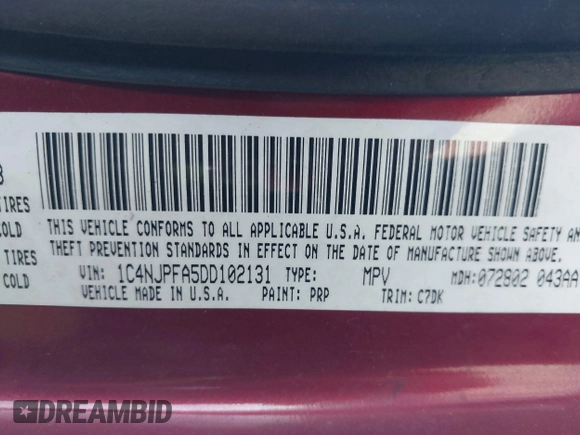 2013 Jeep Patriot Latitude z VIN 1C4NJPFA5DD102131, wystawiony jako IAAI lot #41271136 z przebiegiem 149 863 mil mil oraz . Historia ofert i sprzedaży dostępna na DreamBid. Obrazek 9.