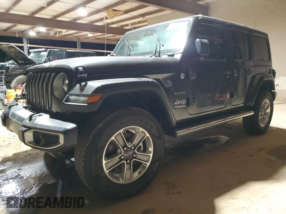 2022 Jeep Wrangler Unlimited Sahara with VIN 1C4HJXEG1NW109232, listed as a Copart auction lot 47986955 with 38,248 mi miles and Salvage title. Bid and sale history available at DreamBid. Image 1.