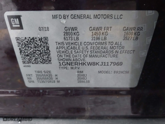 2019 Chevrolet Traverse LT Leather with VIN 1GNERHKW8KJ117969, listed as a IAAI auction lot 41619931 with 64,767 mi miles. Bid and sale history available at carsss.com. Image 9.