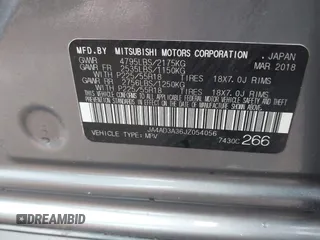 2018 Mitsubishi Outlander SE with VIN JA4AD3A36JZ054056, listed as a IAAI auction lot 42489296 with 98,200 mi miles and . Bid and sale history available at DreamBid. Image 9.