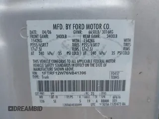 2006 Ford F-150 XL with VIN 1FTRF12W76NB41396, listed as a IAAI auction lot 42305923 with 379,283 mi miles and . Bid and sale history available at DreamBid. Image 9.