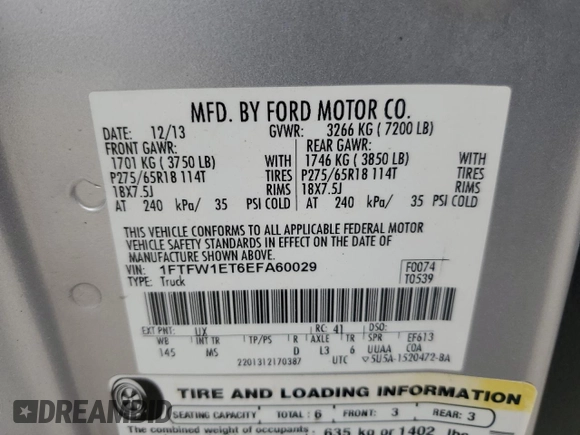 2014 Ford F-150 XL z VIN 1FTFW1ET6EFA60029, wystawiony jako Copart lot #58087755 z przebiegiem 127 953 mil mil oraz Czysty tytuł • Clean title. Historia ofert i sprzedaży dostępna na DreamBid. Obrazek 12.