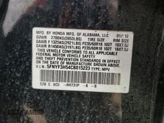 2012 Honda Pilot EX-L with VIN 5FNYF3H54CB015223, listed as a Copart auction lot 53782635 with 148,983 mi miles and Salvage title. Bid and sale history available at DreamBid. Image 14.