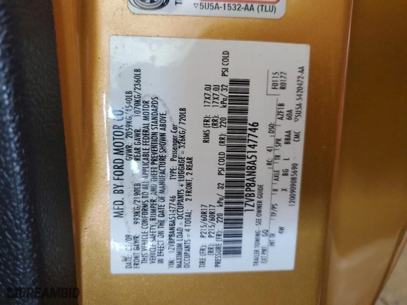 2010 Ford Mustang V6 with VIN 1ZVBP8AN8A5147746, listed as a Copart auction lot 50035335 with 46,404 mi miles and Salvage Title. Bid and sale history available at carsss.com. Image 12.