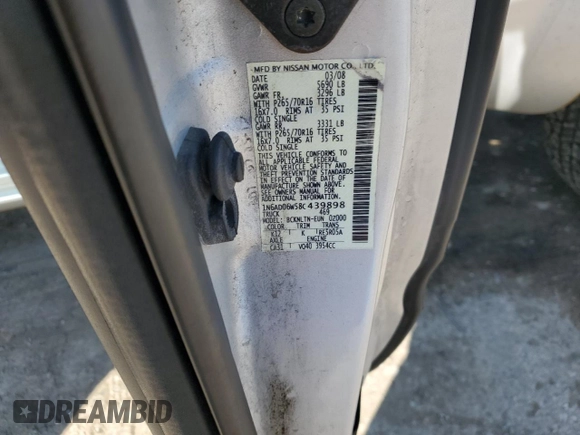 2008 Nissan Frontier SE with VIN 1N6AD06W58C439898, listed as a Copart auction lot 50830075 with 143,133 mi miles and Salvage title. Bid and sale history available at DreamBid. Image 14.
