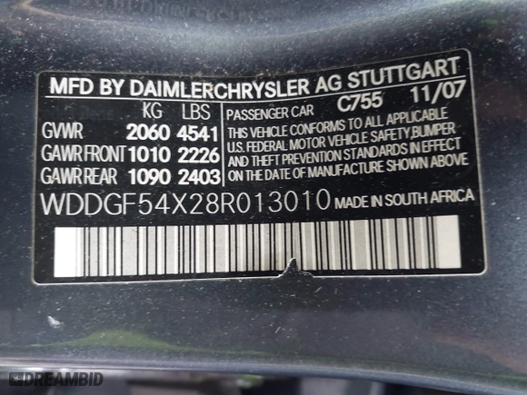 2008 Mercedes-Benz C-Class 3.0L Sport with VIN WDDGF54X28R013010, listed as a IAAI auction lot 41532221 with 210,620 mi miles. Bid and sale history available at carsss.com. Image 9.