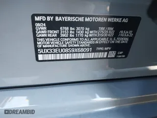2025 BMW X5 M60i with VIN 5UX33EU08S9X68091, listed as a IAAI auction lot 41246321 with 10 mi miles. Bid and sale history available at carsss.com. Image 9.