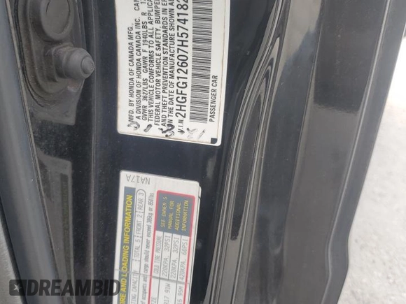 2007 Honda Civic Cpe LX with VIN 2HGFG12607H574182, listed as a Copart auction lot 51286655 with 182,905 mi miles and Salvage Title. Bid and sale history available at carsss.com. Image 12.