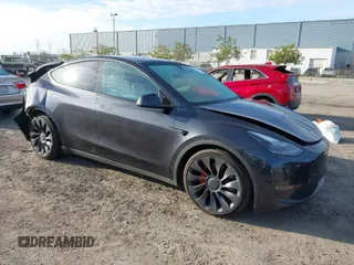 2024 Tesla Model Y Performance with VIN 7SAYGDEF2RF020707, listed as a IAAI auction lot 41616287 with 17,419 mi miles and . Bid and sale history available at DreamBid. Image 1.
