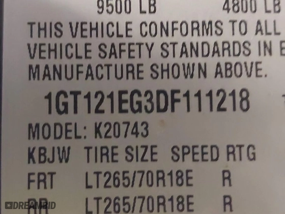 2013 GMC Sierra 2500HD SLT with VIN 1GT121EG3DF111218, listed as a IAAI auction lot 41566667 with 175,686 mi miles. Bid and sale history available at carsss.com. Image 9.