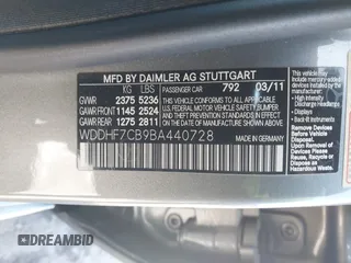 2011 Mercedes-Benz E 550 Luxury with VIN WDDHF7CB9BA440728, listed as a IAAI auction lot 41687148 with 152,493 mi miles and . Bid and sale history available at carsss.com. Image 9.