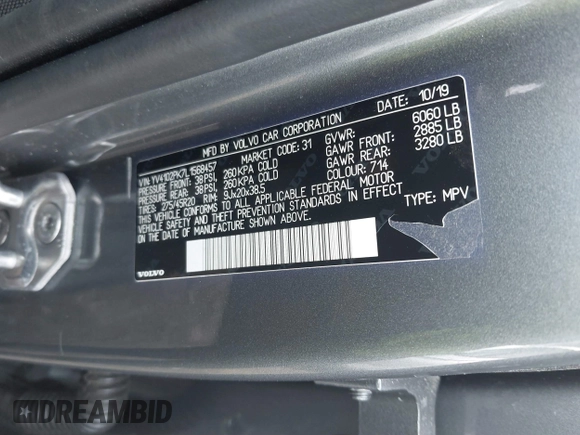 2020 Volvo XC90 Momentum with VIN YV4102PK7L1568457, listed as a IAAI auction lot 41564123 with 62,048 mi miles. Bid and sale history available at carsss.com. Image 9.