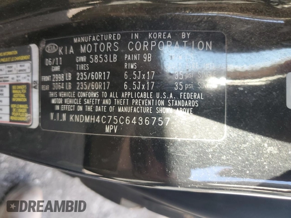 2012 Kia Sedona EX with VIN KNDMH4C75C6436757, listed as a Copart auction lot 76171674 with 163,404 mi miles and Clean Title. Bid and sale history available at carsss.com. Image 13.