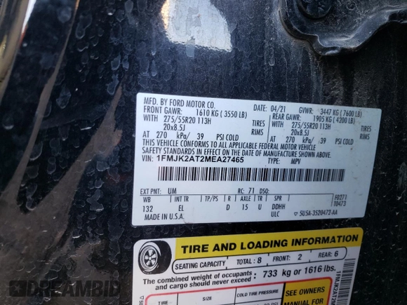 2021 Ford Expedition Max Limited with VIN 1FMJK2AT2MEA27465, listed as a Copart auction lot 49584745 with 76,773 mi miles and Salvage Title. Bid and sale history available at DreamBid. Image 13.