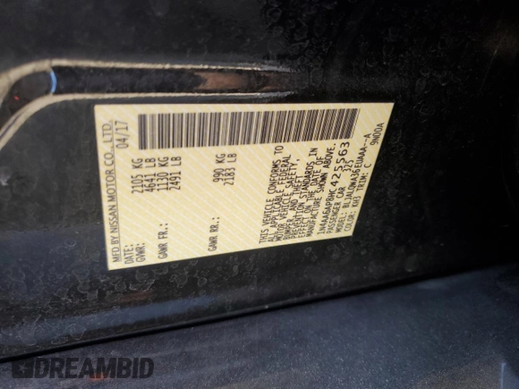 2017 Nissan Maxima S with VIN 1N4AA6AP8HC425563, listed as a Copart auction lot 48754235 with 50,812 mi miles and Salvage Title. Bid and sale history available at DreamBid. Image 14.