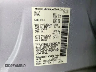 2020 Nissan Titan SL с VIN 1N6AA1ED5LN501764, выставлен на аукционе Copart как лот 53825815 с пробегом 161 163 миль миль и Списание • Salvage title. История ставок и продаж доступна на DreamBid. Изображение 12.