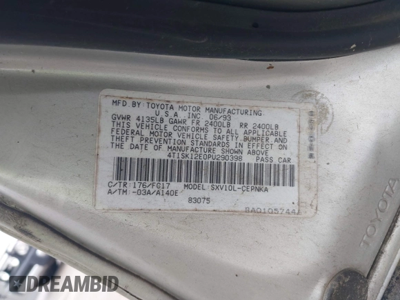 1993 Toyota Camry LE z VIN 4T1SK12E0PU290398, wystawiony jako IAAI lot #42032664 z przebiegiem 264 922 mil mil oraz . Historia ofert i sprzedaży dostępna na DreamBid. Obrazek 9.