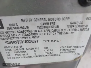 2001 Chevrolet Tahoe LS with VIN 1GNEK13T91R224397, listed as a IAAI auction lot 41834197 with 189,000 mi miles. Bid and sale history available at carsss.com. Image 9.