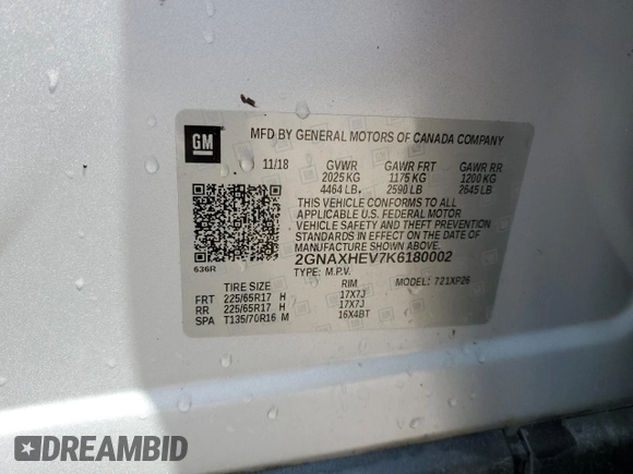 2019 Chevrolet Equinox LS z VIN 2GNAXHEV7K6180002, wystawiony jako Copart lot #55393785 z przebiegiem 166 487 mil mil oraz Szkody całkowita. Historia ofert i sprzedaży dostępna na DreamBid. Obrazek 13.