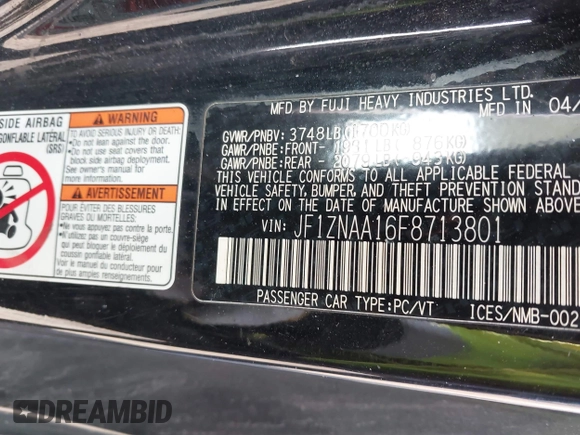 2015 Scion FR-S with VIN JF1ZNAA16F8713801, listed as a IAAI auction lot 42083355 with 117,367 mi miles and . Bid and sale history available at DreamBid. Image 9.