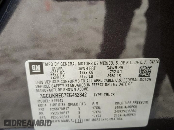 2014 Chevrolet Silverado 1500 LT with VIN 3GCUKREC7EG452842, listed as a Copart auction lot 47067585 with 77,254 mi miles and Salvage Title. Bid and sale history available at DreamBid. Image 12.