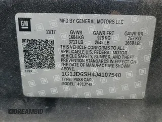 2018 Chevrolet Sonic LT z VIN 1G1JD6SH4J4107540, wystawiony jako Copart lot #50816905 z przebiegiem Nie podano mil oraz Szkoda całkowita • Salvage title. Historia ofert i sprzedaży dostępna na DreamBid. Obrazek 14.