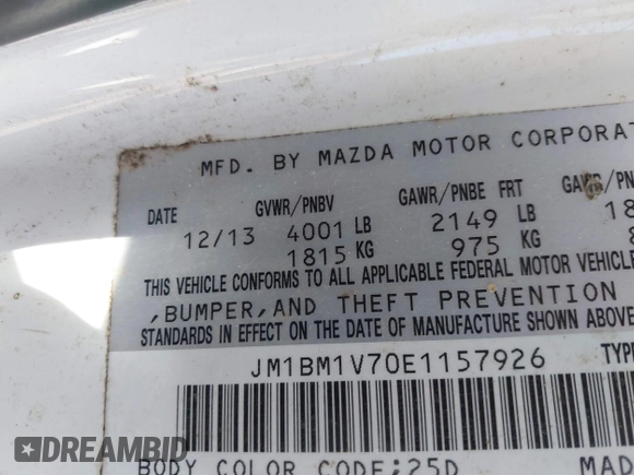 2014 Mazda 3 i Touring with VIN JM1BM1V70E1157926, listed as a IAAI auction lot 41888625 with 109,246 mi miles and . Bid and sale history available at DreamBid. Image 9.