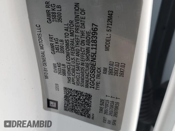 2020 Chevrolet Colorado 2WD Work Truck z VIN 1GCGSBEN5L1183967, wystawiony jako Copart lot #45101765 z przebiegiem 56 828 mil mil oraz Szkoda całkowita • Salvage title. Historia ofert i sprzedaży dostępna na DreamBid. Obrazek 12.