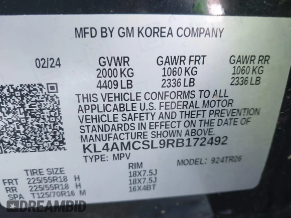2024 Buick Encore GX Preferred с VIN KL4AMCSL9RB172492, выставлен на аукционе IAAI как лот 41667590 с пробегом 14 471 миль миль и . История ставок и продаж доступна на DreamBid. Изображение 9.