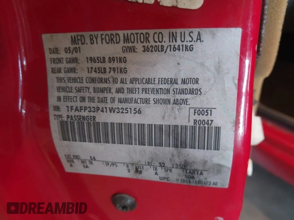 2001 Ford Focus LX с VIN 1FAFP33P41W325156, выставлен на аукционе IAAI как лот 42118023 с пробегом 147 087 миль миль и . История ставок и продаж доступна на DreamBid. Изображение 9.