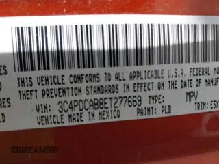 2014 Dodge Journey SE with VIN 3C4PDCAB8ET277669, listed as a IAAI auction lot 41542587 with 158,005 mi miles. Bid and sale history available at carsss.com. Image 9.