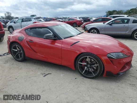 2021 Toyota GR Supra 3.0 with VIN WZ1DB0C06MW034973, listed as a Copart auction lot 59901174 with 0 mi miles and Salvage Title. Bid and sale history available at carsss.com. Image 4.
