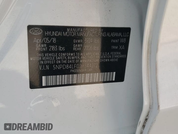 2018 Hyundai Elantra SEL with VIN 5NPD84LF0JH344272, listed as a Copart auction lot 50143465 with 36,341 mi miles and Salvage Title. Bid and sale history available at DreamBid. Image 12.