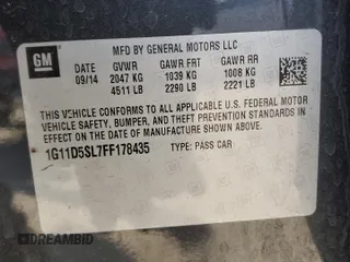 2015 Chevrolet Malibu LT with VIN 1G11D5SL7FF178435, listed as a Copart auction lot 51267975 with 72,238 mi miles and Salvage Title. Bid and sale history available at DreamBid. Image 12.