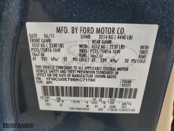 2011 Ford Escape Limited with VIN 1FMCU0E79BKC71780, listed as a Copart auction lot 49727735 with 144,666 mi miles and Salvage Title. Bid and sale history available at carsss.com. Image 15.
