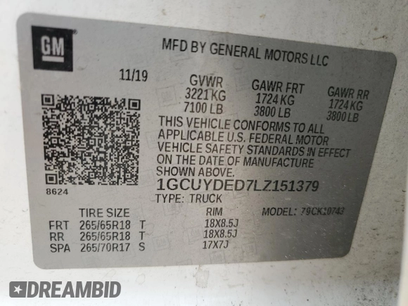 2020 Chevrolet Silverado 1500 LT z VIN 1GCUYDED7LZ151379, wystawiony jako Copart lot #47855705 z przebiegiem 128 232 mil mil oraz Szkoda całkowita • Salvage title. Historia ofert i sprzedaży dostępna na DreamBid. Obrazek 12.