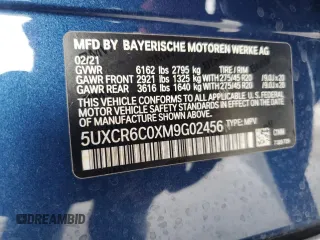 2021 BMW X5 xDrive40i with VIN 5UXCR6C0XM9G02456, listed as a Copart auction lot 63349365 with 21,086 mi miles and Clean title. Bid and sale history available at DreamBid. Image 13.