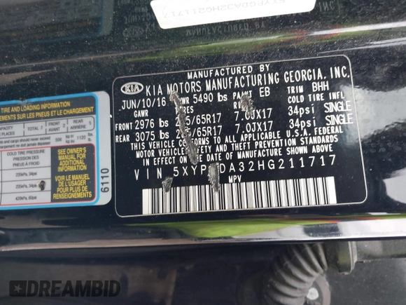 2017 Kia Sorento LX with VIN 5XYPGDA32HG211717, listed as a IAAI auction lot 42081818 with 134,306 mi miles and . Bid and sale history available at DreamBid. Image 9.
